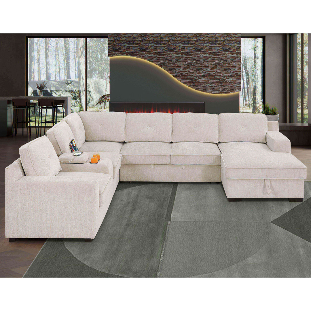 U-Shaped Sectional Sofa Bed Pull Out Sleeper Couch With Storage Chaise